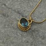 Dainty Gold Necklace with London Blue Topaz Oval Pendant - Vintage Handmade Jewelry, Luxury Handmade Charm Necklace, Dainty Jewelry