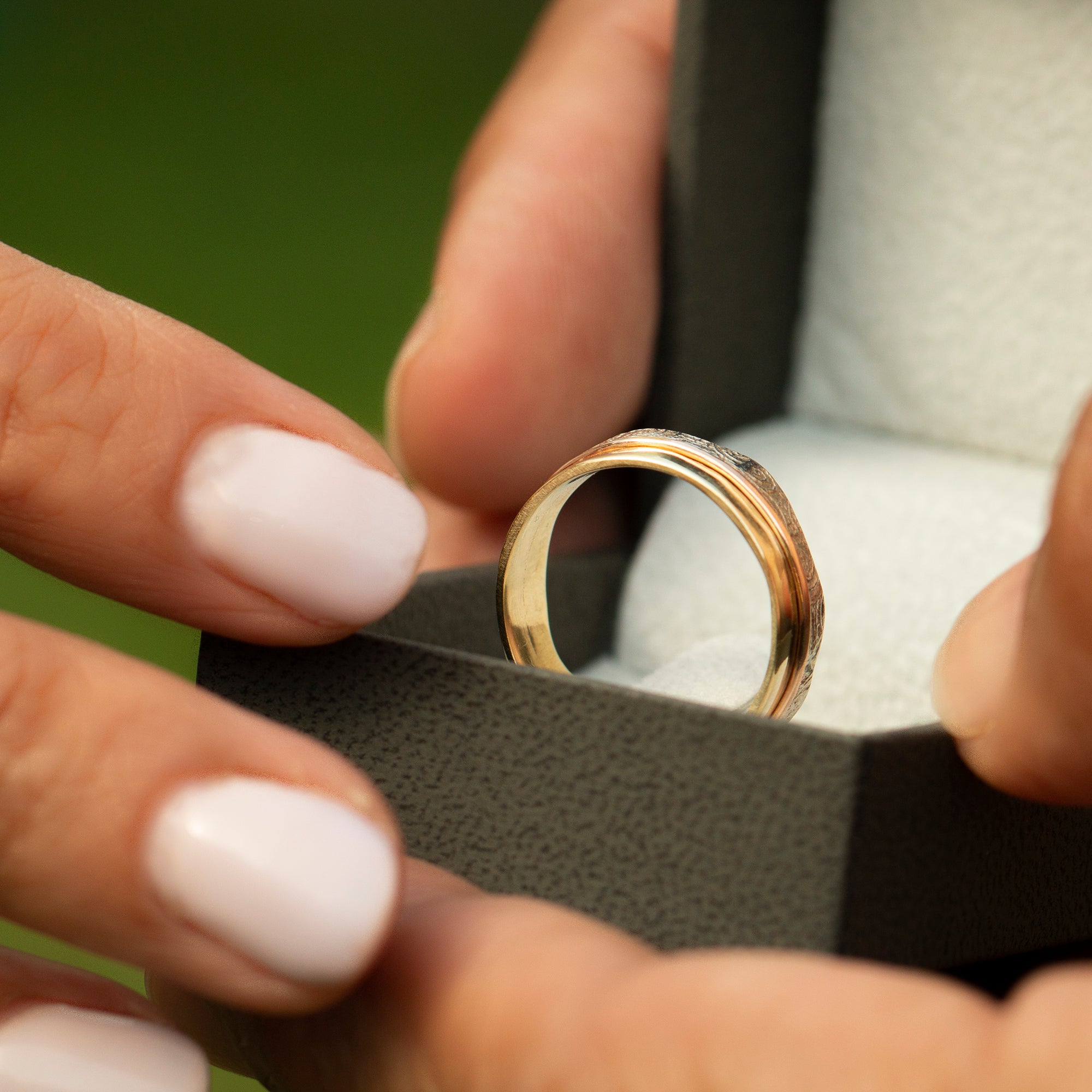 Tri Color Wedding Bands In 14K Solid Gold, Couples Matching Ring
