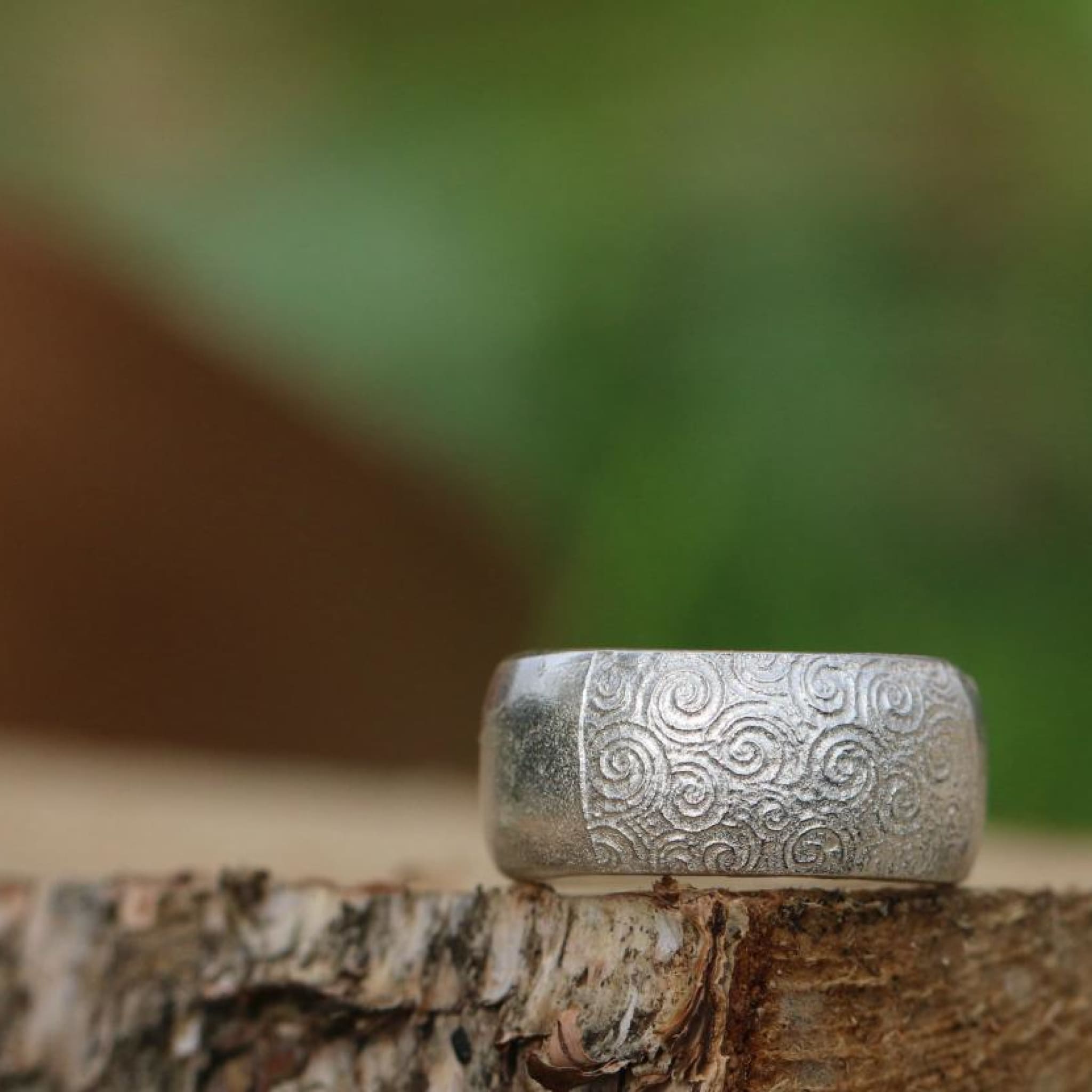 Silver Engraved Ring Mens Band Wave Pattern Ring Geometric 