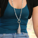 Long Aquamarine Beaded Tassel Necklace Necklaces