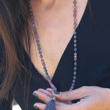 Long Statement Mala Bead Purple Tassel Necklace Necklaces