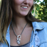 Multi Charm Silver Necklace In Chunky Chain Necklaces